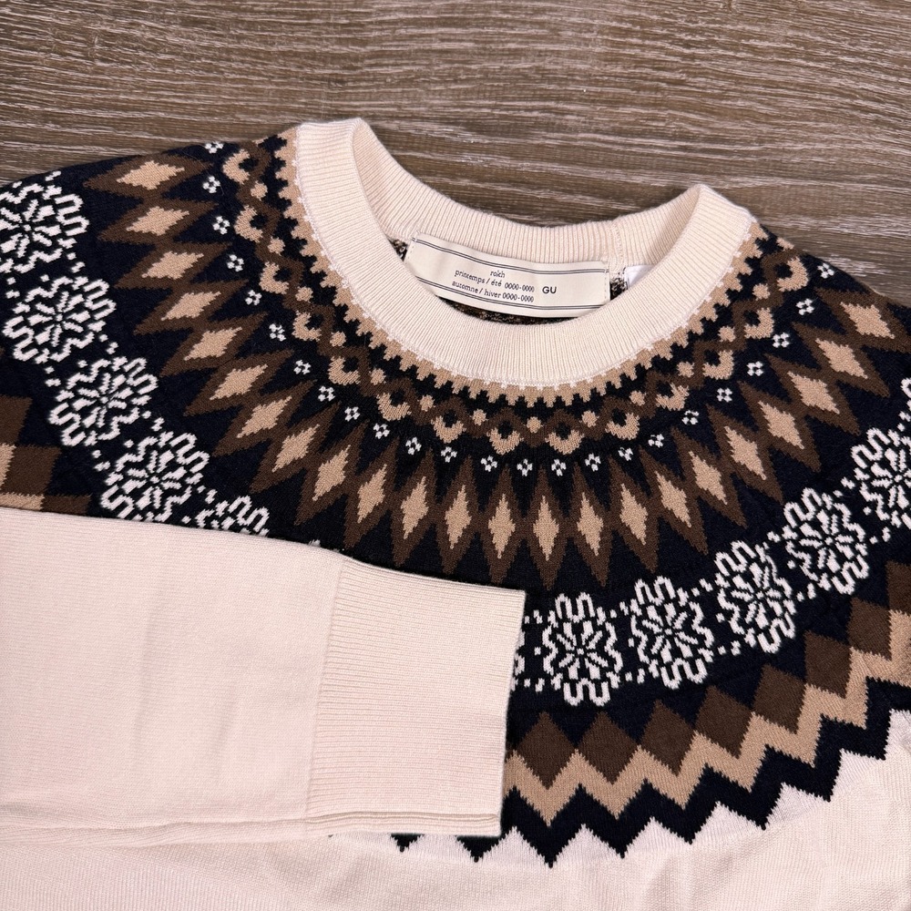 GU x Rokh Womens Peplum Knitted Pullover Small Japanese Boho Nordic Clean EUC